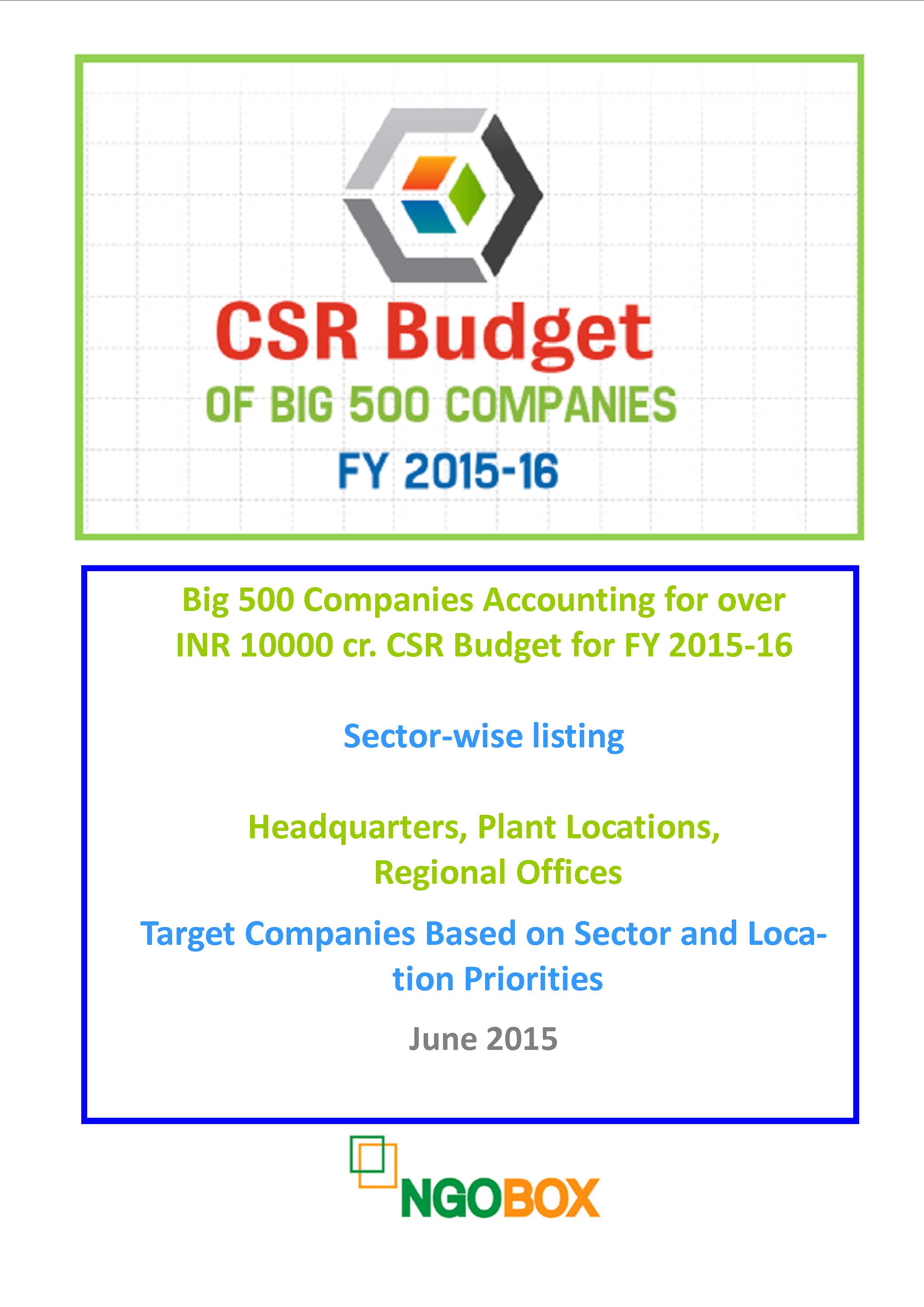 CSR Budget of Big 500 Companies in FY 2015-16